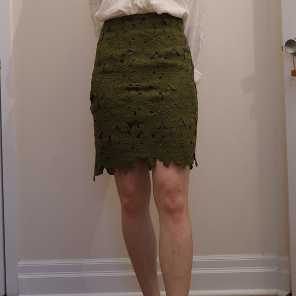 Lace Midi Pencil Skirt - Khaki Size S - Picture 7 of 9